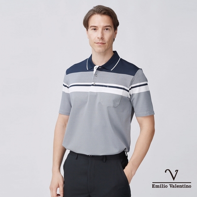 【Emilio Valentino范倫鐵諾】男裝吸排涼感彈性短袖POLO衫-藍白灰(21-4V8826)