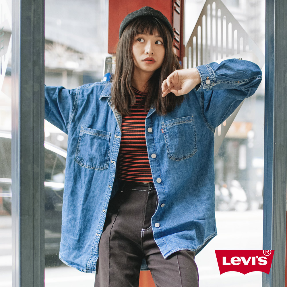 Levis 襯衫外套 女款 Oversize 寬鬆版型 立體字母刺繡 質感金屬扣