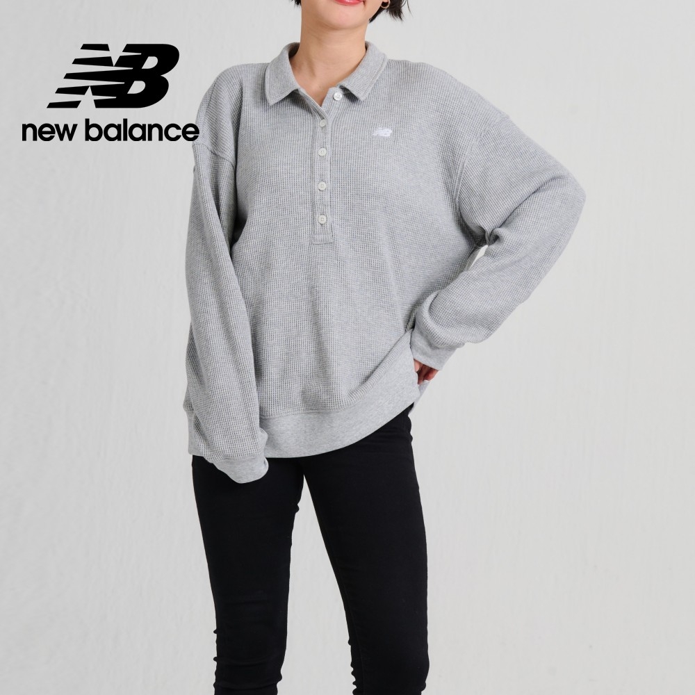 [New Balance]華夫格鬆餅POLO領長袖上衣_女性_灰色_AWT33508AG