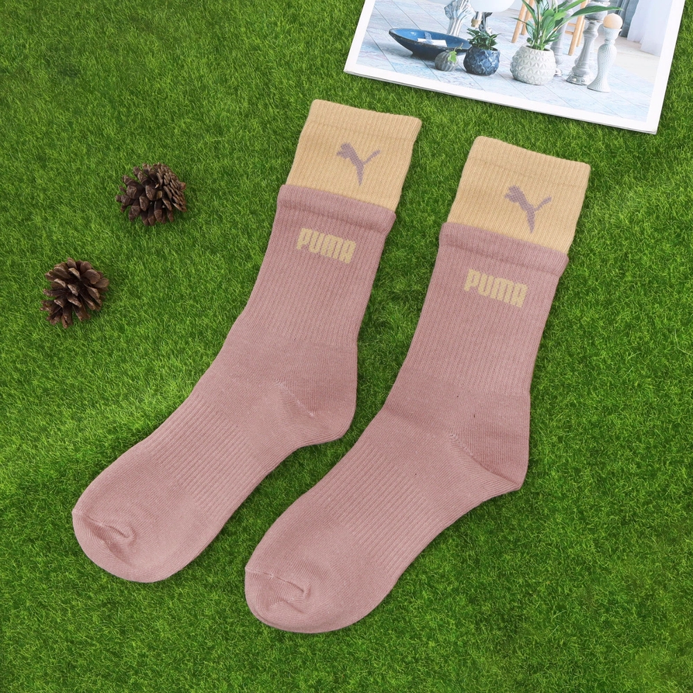 Puma 襪子 Fashion Crew Socks 男女款 粉 棕 長襪 高筒 穿搭襪 撞色 單雙入 BB142201
