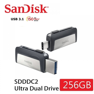 sandisk 晟碟 [全新版] 256gb ultra dual usb3.1 type-c otg(伸縮埠 雙用隨身碟 原廠5年保固)