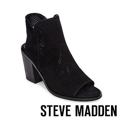 STEVE MADDEN-MAXINE魚口絨面粗跟涼鞋-絨黑