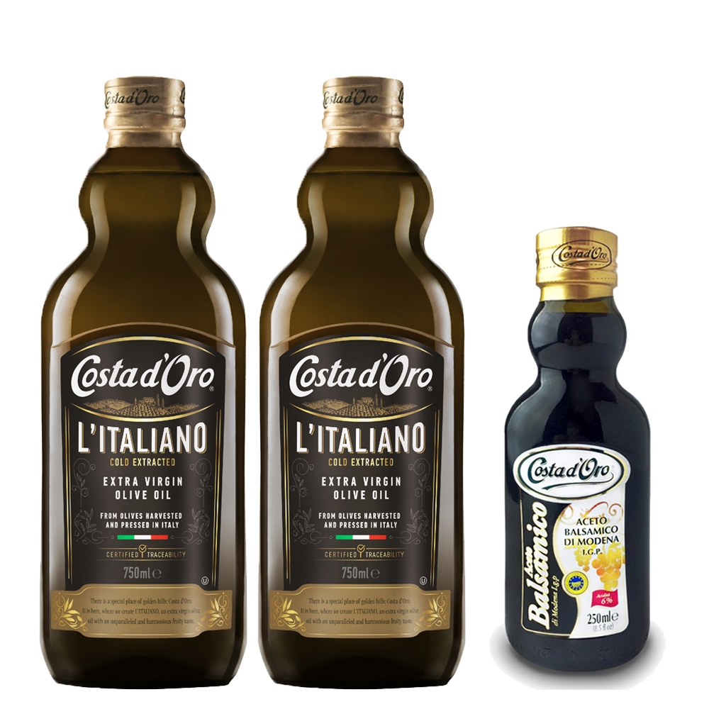 【Costa dOro 高士達】義大利原裝進口高士達100%義大利初榨橄欖油+巴薩米克醋(750ml*2+250ml)