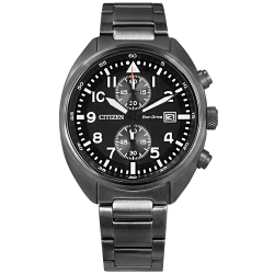 CITIZEN  光動能 計時碼錶 日期 防水100米 不鏽鋼手錶-鍍灰/42mm