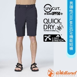 【荒野 WildLand】男 彈性COOLMAX抗UV機能短褲.工作褲.機能褲_0B21380-104 藍黑色