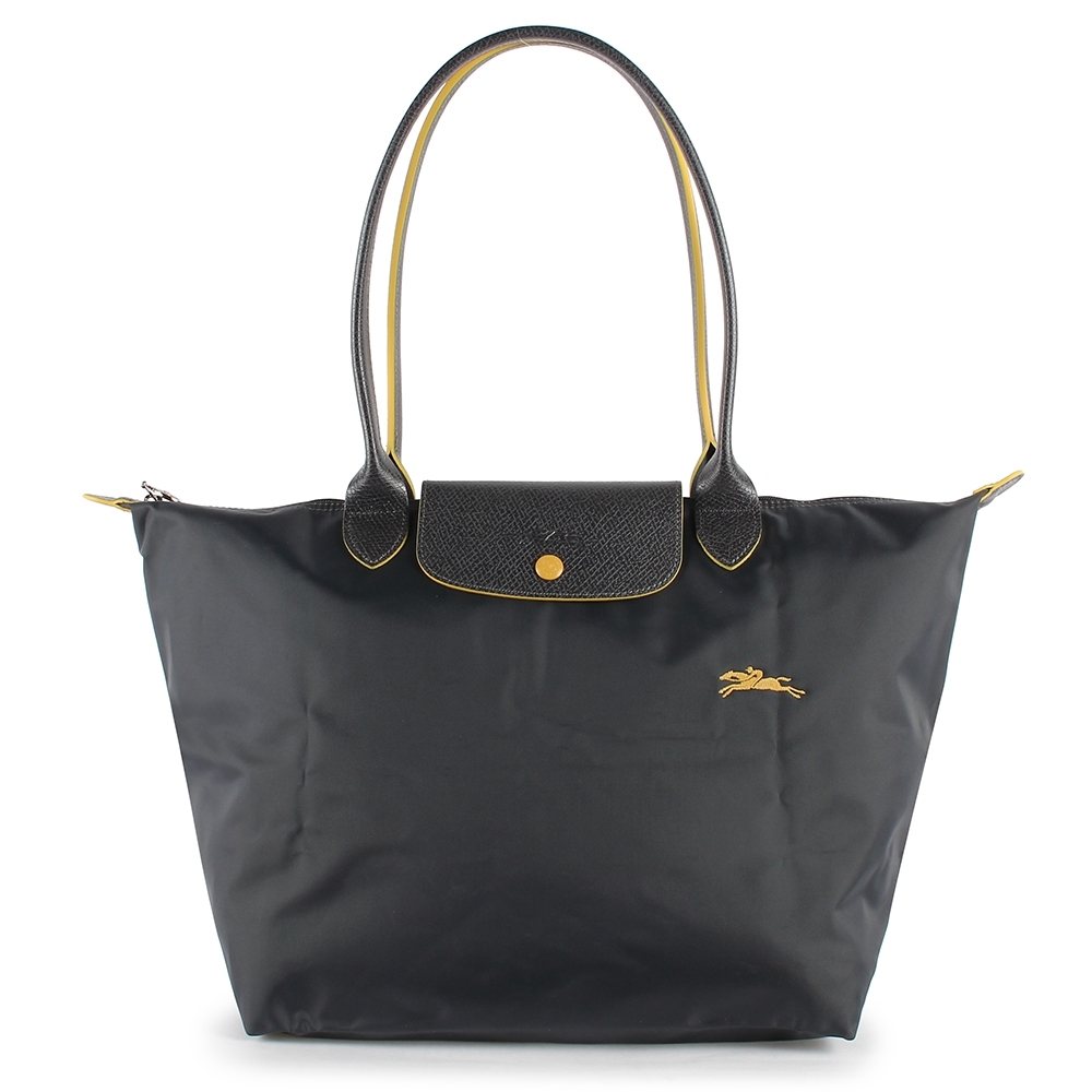 LONGCHAMP Le Pliage Club經典長提把大型尼龍水餃包(灰/黃色)