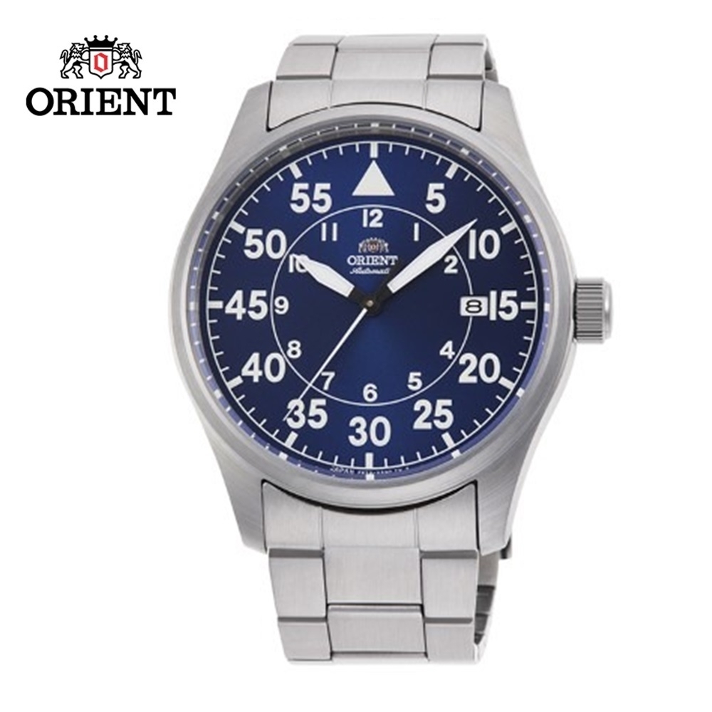 ORIENT 東方錶 WATER RESISTANT 100m系列 飛行機械錶 鋼帶款 藍色 RA-AC0H01L - 42.4mm