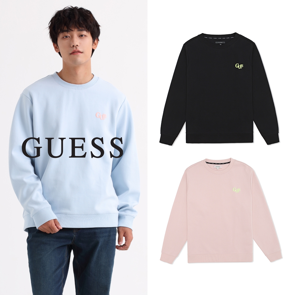 【GUESS】經典LOGO休閒圓領大學T(三色可選)