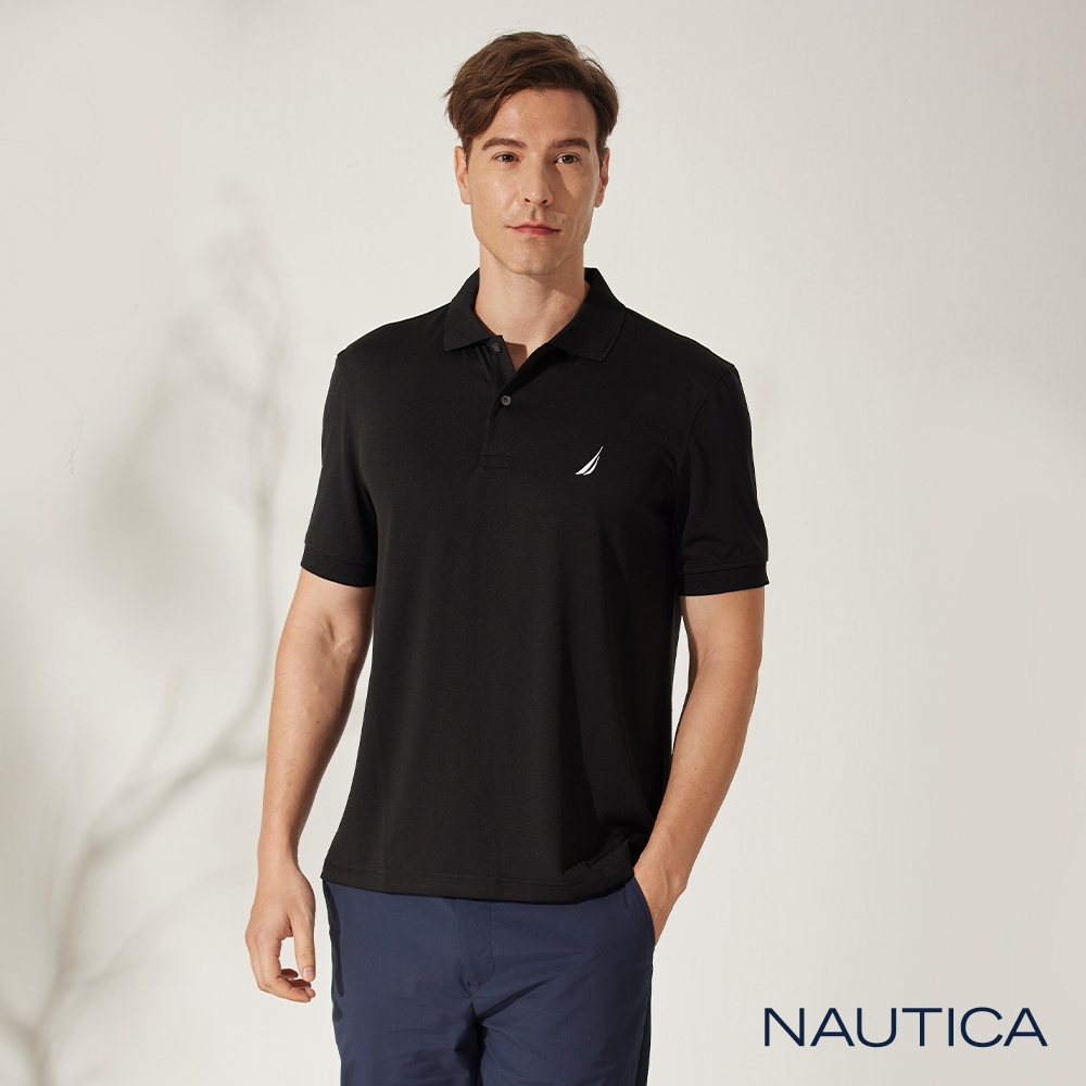 NAUTICA男裝 吸濕排汗休閒素面短袖POLO衫-黑