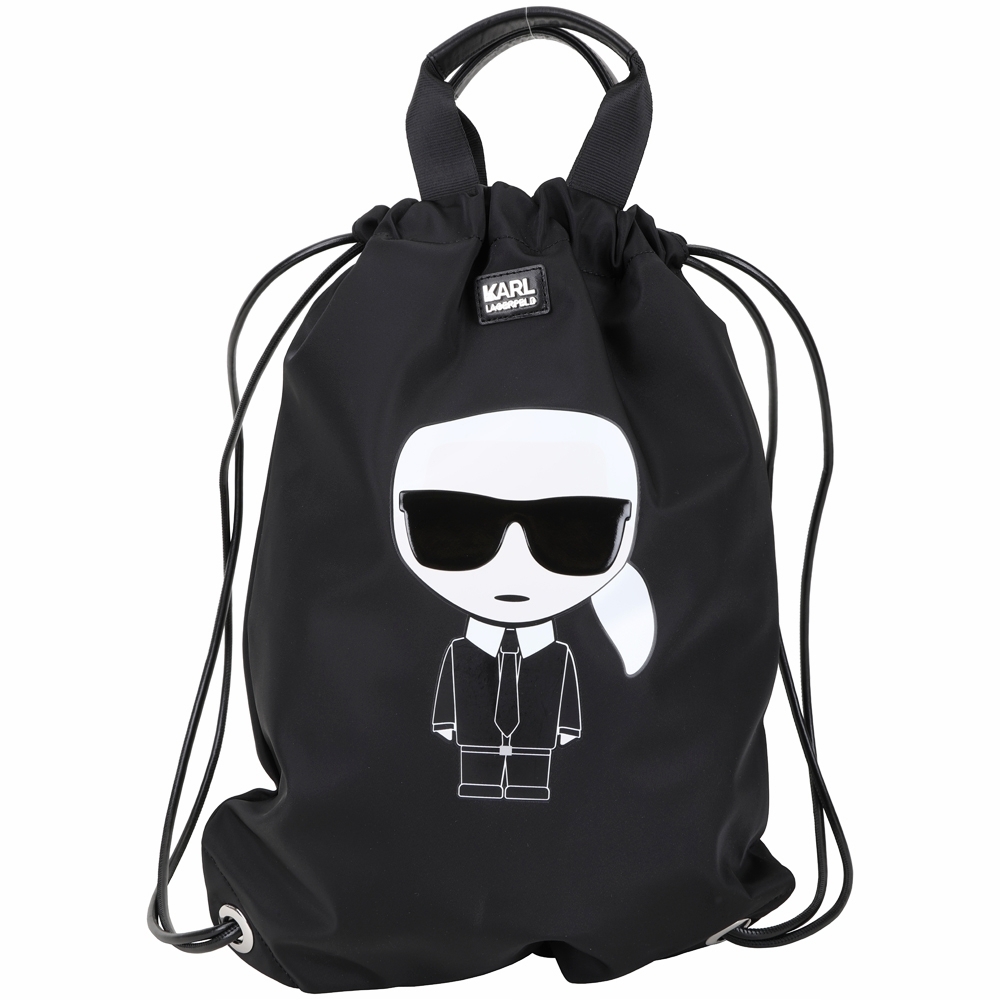 KARL LAGERFELD K/IKONIK 老佛爺厚磅尼龍束口後背包(黑色)