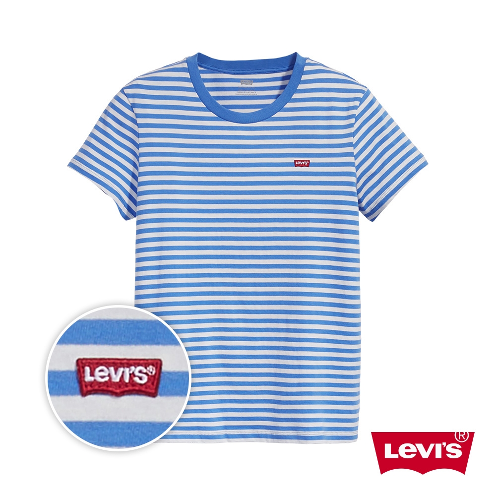 Levis 女款 短袖T恤 藍白條紋 迷你Logo徽章