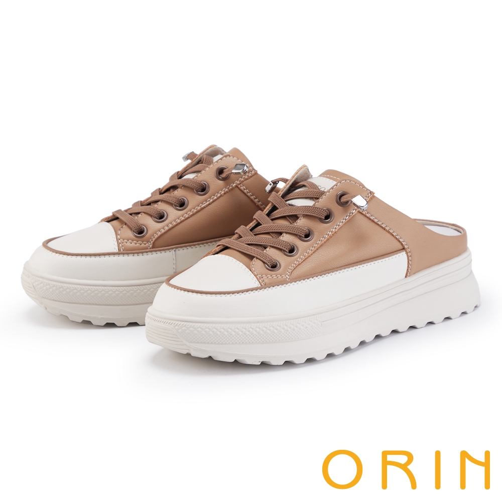 ORIN 牛皮厚底休閒穆勒鞋 棕色 product image 1