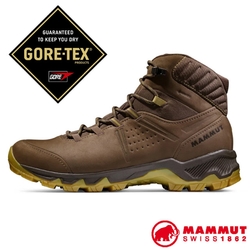 MAMMUT 男 Mercury IV Mid GTX 防水中筒登山皮靴.登山健行鞋_沼地棕/琥珀綠