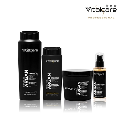 【Vitalcare 薇塔爾】皇家沙龍摩洛哥堅果油系列洗髮潤髮護髮四件組－洗髮乳500ml+潤髮乳250ml+護髮膜500ml+護髮油100ml