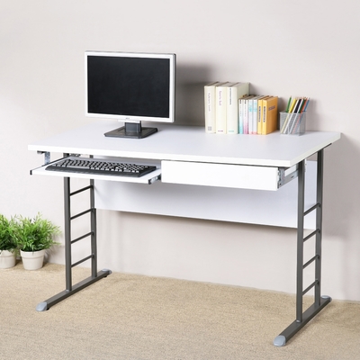 Homelike 馬克120cm書桌-白色加厚桌面(附抽屜.鍵盤架)-120x60x75cm 電腦桌 工作桌