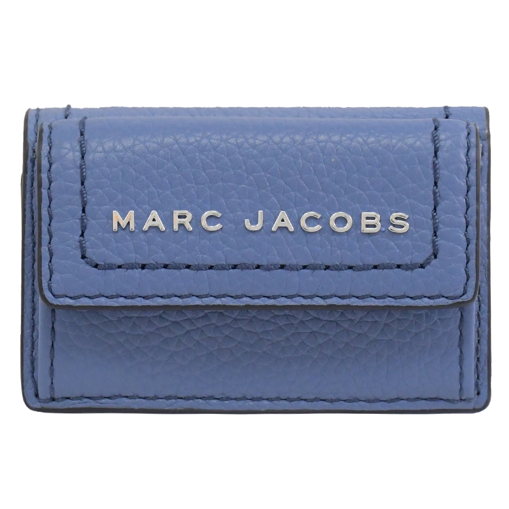 MARC JACOBS 金屬LOGO荔枝皮革三折釦式零錢短夾(海藍)