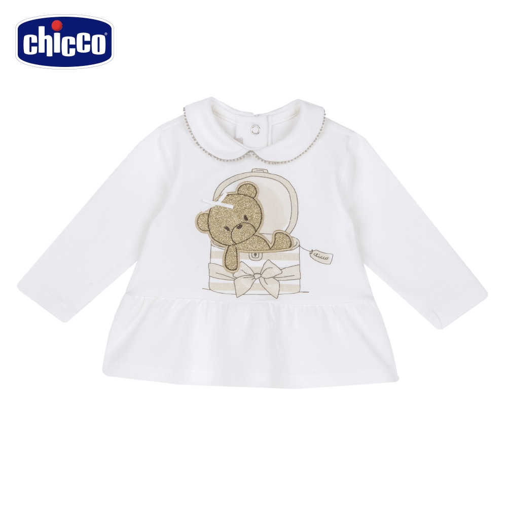 chicco-典雅小熊-有領下襬荷葉長版上衣