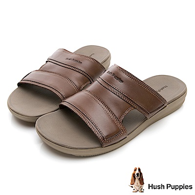 Hush Puppies LEONBERGER 舒適皮革拖鞋-咖啡