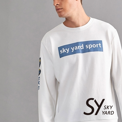 【SKY YARD 天空花園】LOGO英文印圖長袖上衣大學T-白色