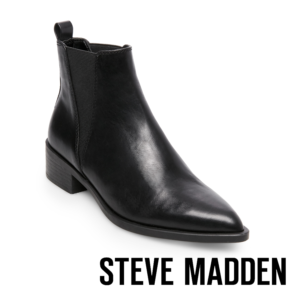 STEVE MADDEN-JERRY尖頭銳利真皮雀爾喜靴-黑色