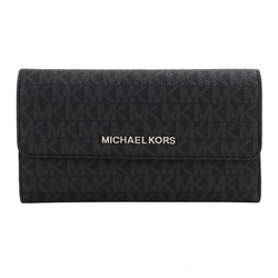 MICHAEL KORS  銀字LOGO防刮皮革釦式長夾(黑灰)