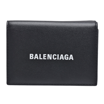 BALENCIAGA 經典品牌LOGO迷你暗釦三折短夾(黑)