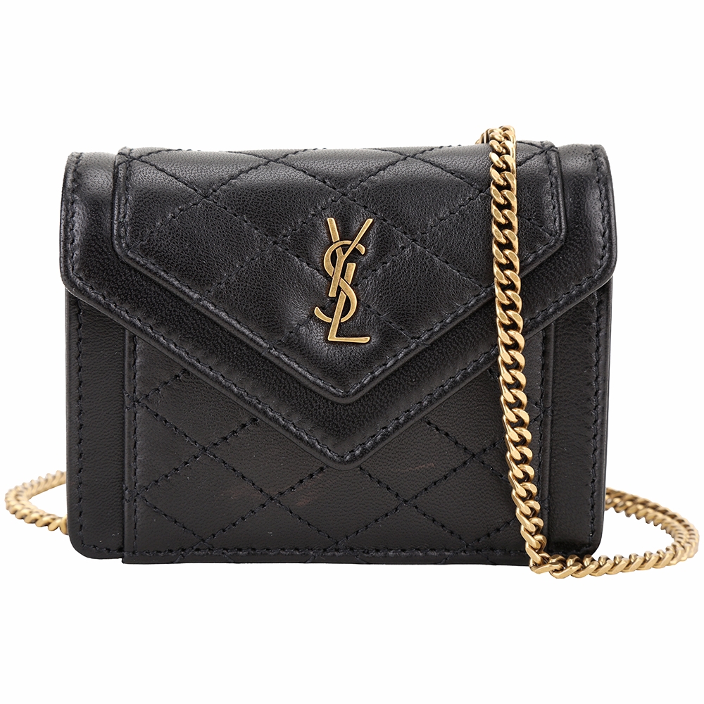 YSL Saint Laurent GABY 絎縫小羊皮斜背錢包/迷你包(黑色)