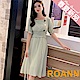 方領皺褶高腰短袖連身裙 (共二色)-ROANN product thumbnail 2