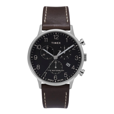 TIMEX 型男日誌計時皮帶腕錶-銀X咖啡-TW2T28200-40mm