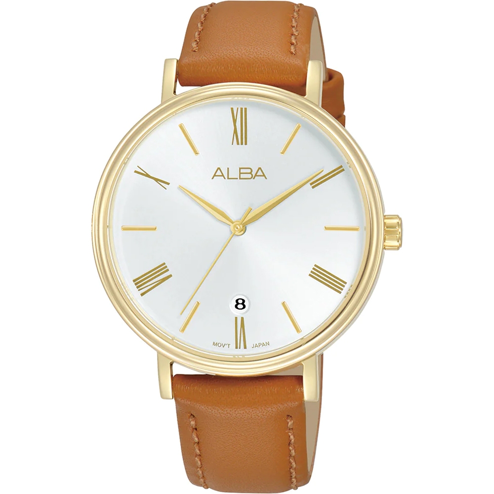 ALBA 雅柏 Fashion系列 簡約時尚腕錶-36mm 金色x棕色 VJ32-X342J/AG8N90X1