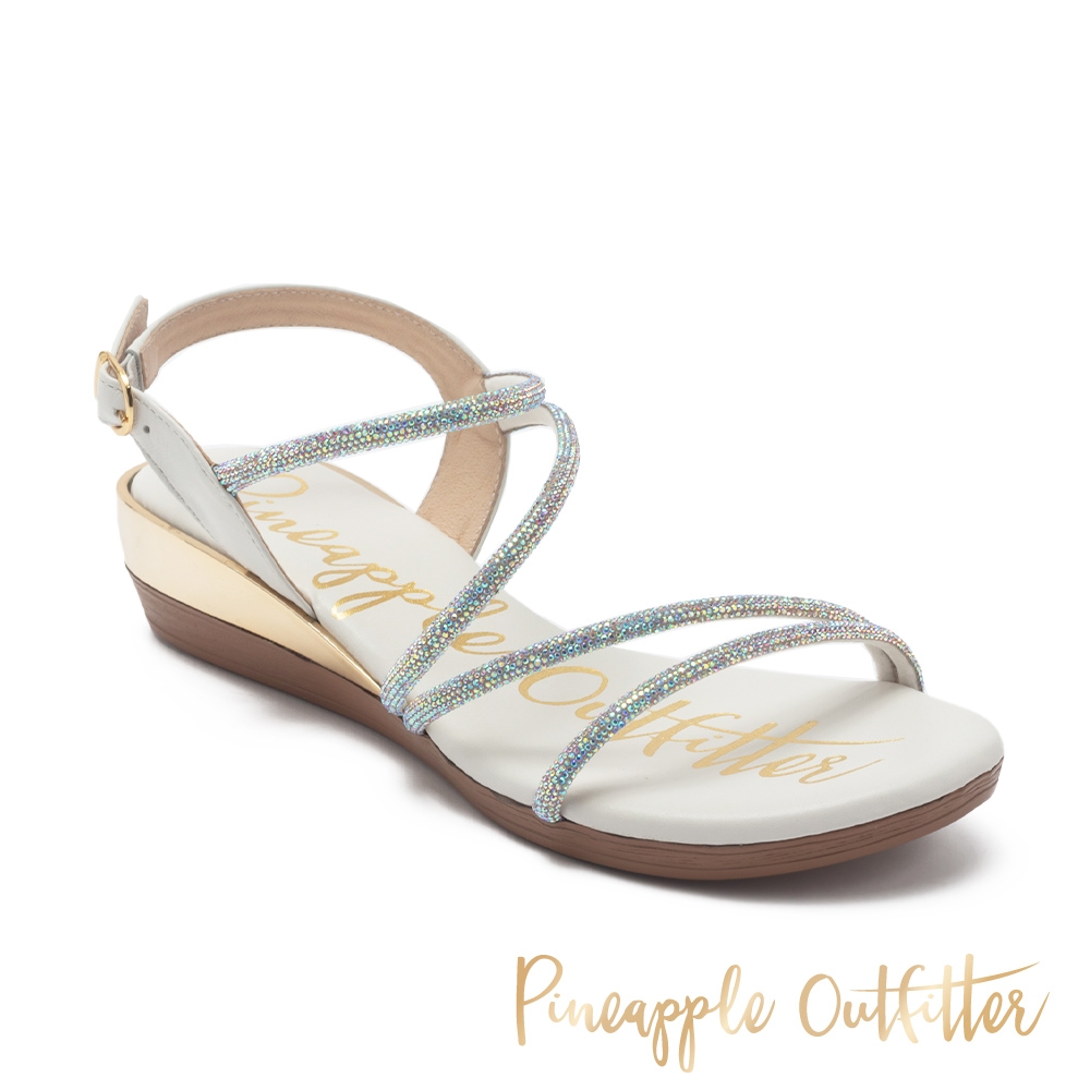 Pineapple Outfitter-IDELLA 亮鑽細帶楔型涼鞋-鑽白色