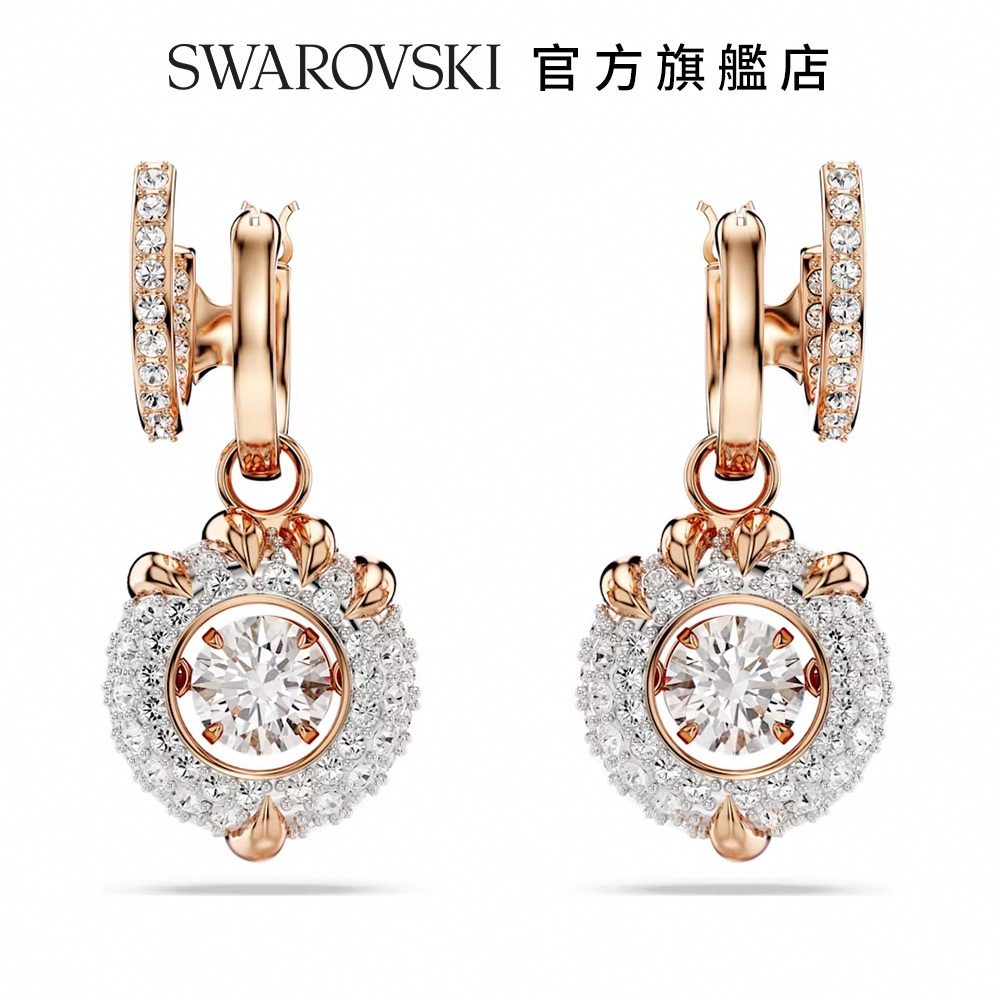 SWAROVSKI 施華洛世奇 Dragon & Phoenix 水滴形耳環 龍爪, 白色, 鍍玫瑰金色調