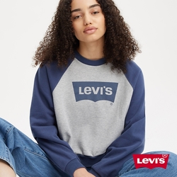 Levis 女款 復古學院風短版重磅大學T 學院藍