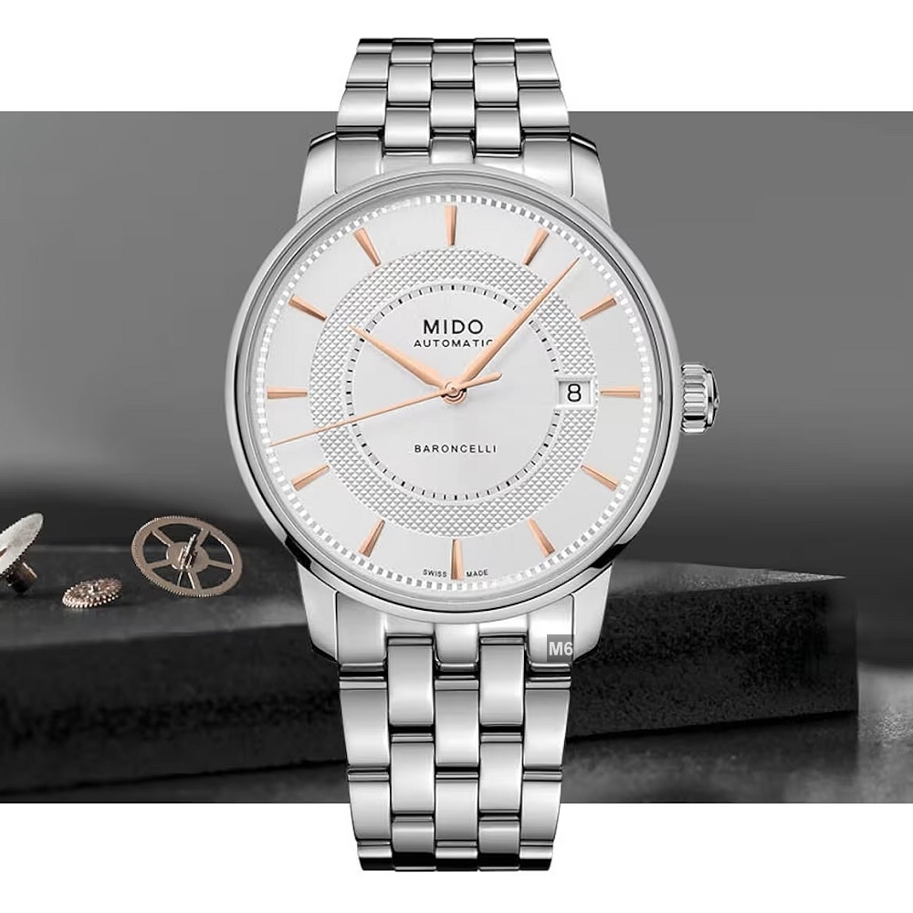 MIDO美度 官方授權M6 Baroncelli 永恆時光印記 銀面精鋼款39㎜(M0374071103101)