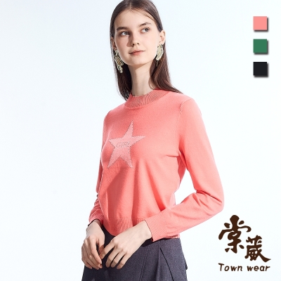 【TOWNWEAR棠葳】時尚星星鑽飾短版針織上衣 3色(女上衣/女上著/長袖/印圖)