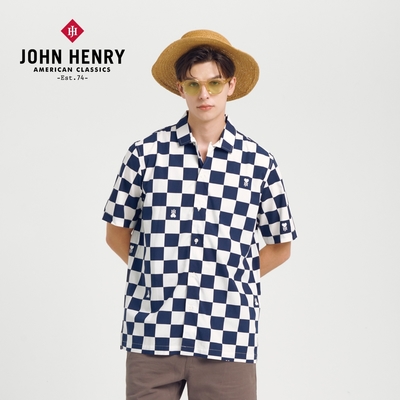 JOHN HENRY 棋盤格古巴領短袖襯衫-二色