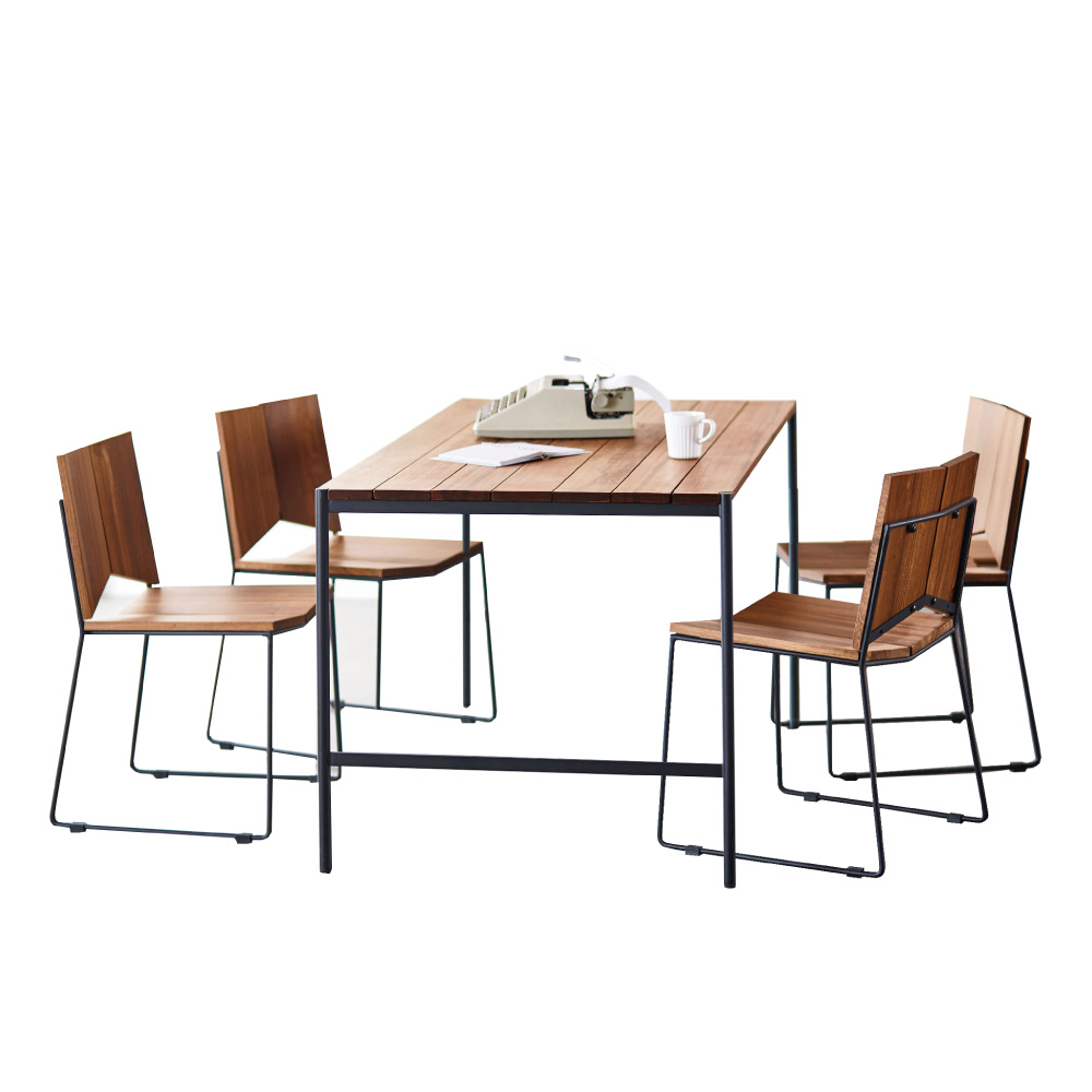 品家居 西布亞5尺雙色實木餐桌椅組合(一桌四椅)-150x80x74cm免組