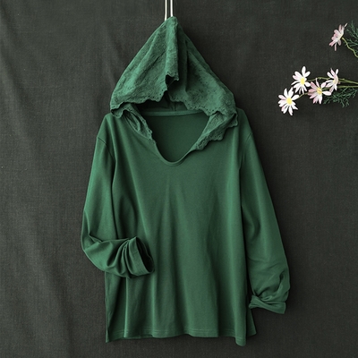 全棉刺繡連帽長袖T恤多色可選-設計所在