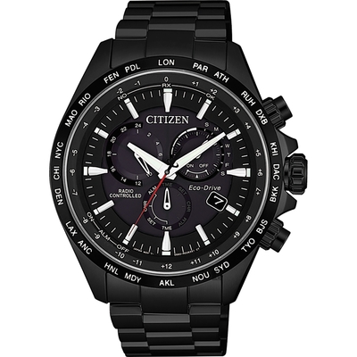 CITIZEN 星辰 亞洲限定光動能萬年曆電波錶 迎春好禮-黑/45mm CB5835-83E