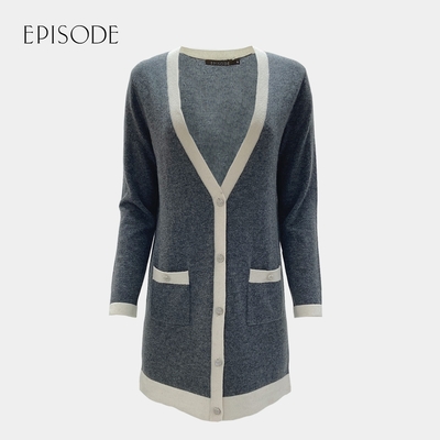 EPISODE - 柔軟舒適羊絨混紡撞色鑲邊針織開衫11444A（灰）