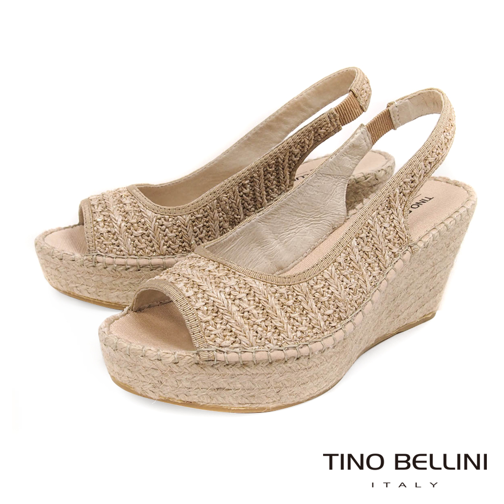 Tino Bellini 西班牙進口棉麻編織藝術魚口楔型涼鞋 _ 淺杏