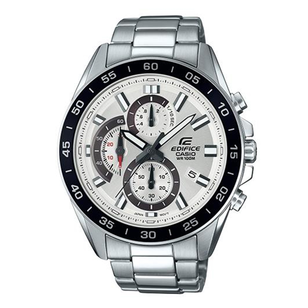 CASIO EDIFICE 三眼計時日期顯示賽車男錶(EFV-550D-7A)-白x53mm