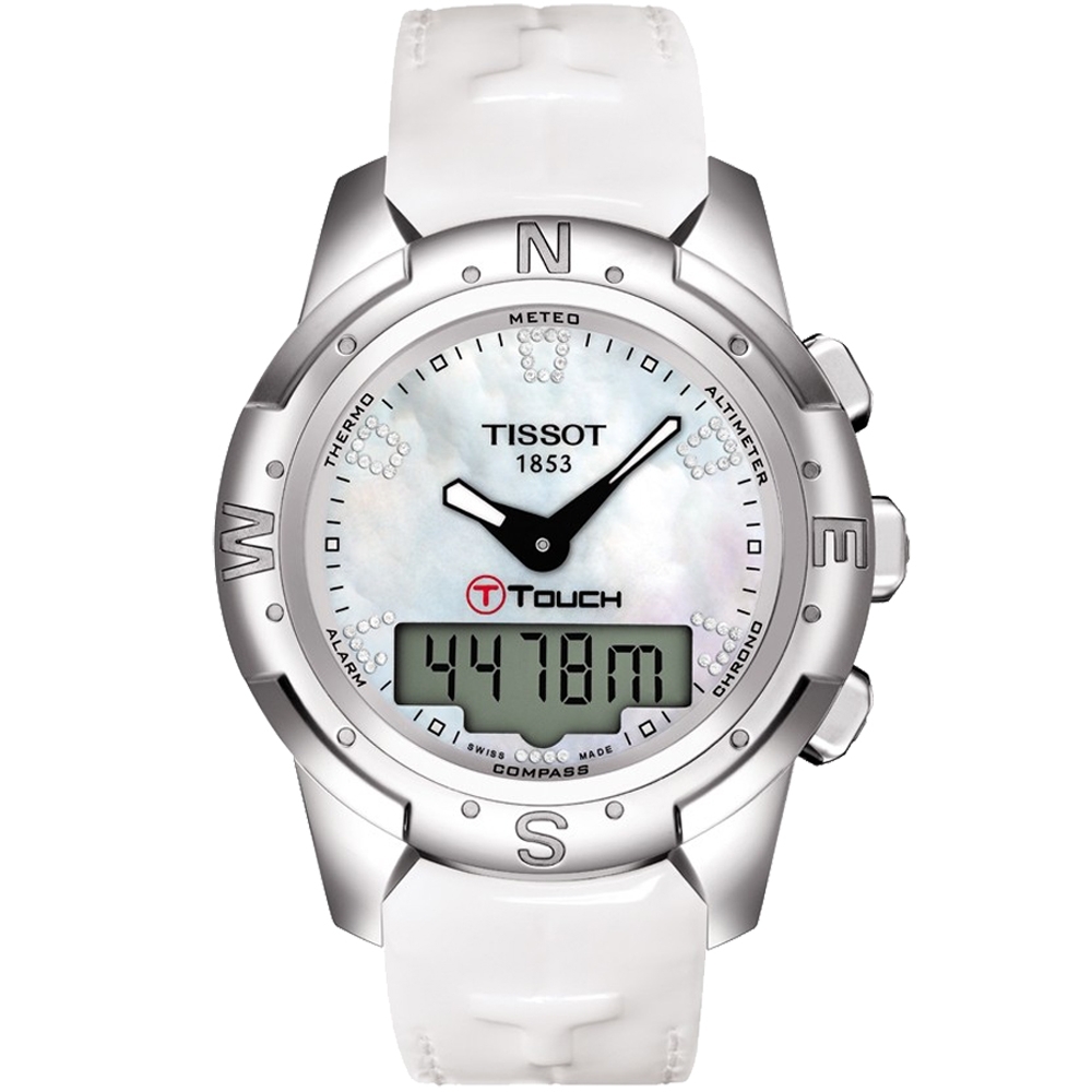 TISSOT 天梭 官方授權 T-TOUCH II 鈦真鑽多功能觸控錶 迎春好禮-白貝/42.7mm T0472204611600