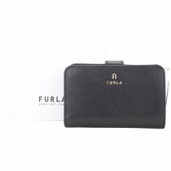 FURLA Camelia 字母拱門金屬標誌釦式中夾(黑色)