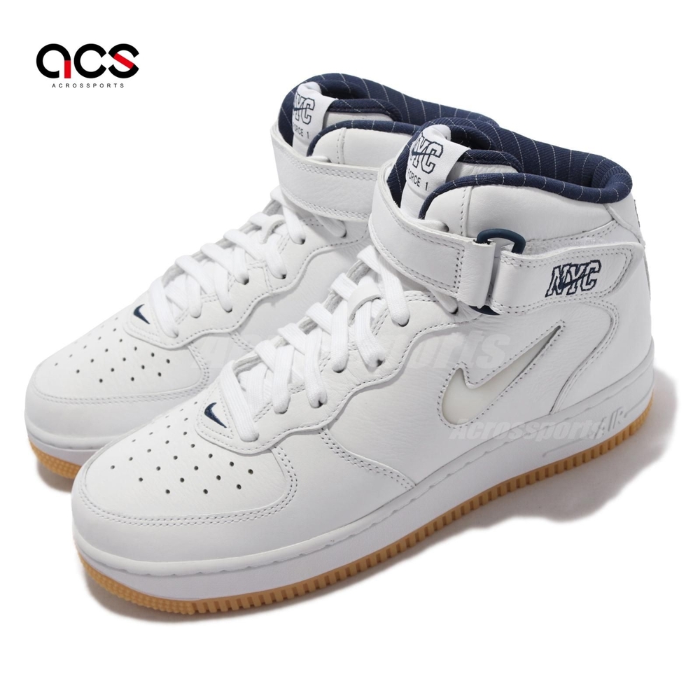 Nike 休閒鞋 Air Force 1 Mid QS 男女鞋 經典 洋基隊 紐約地鐵 皮革 情侶穿搭 白 深藍 DH5622-100