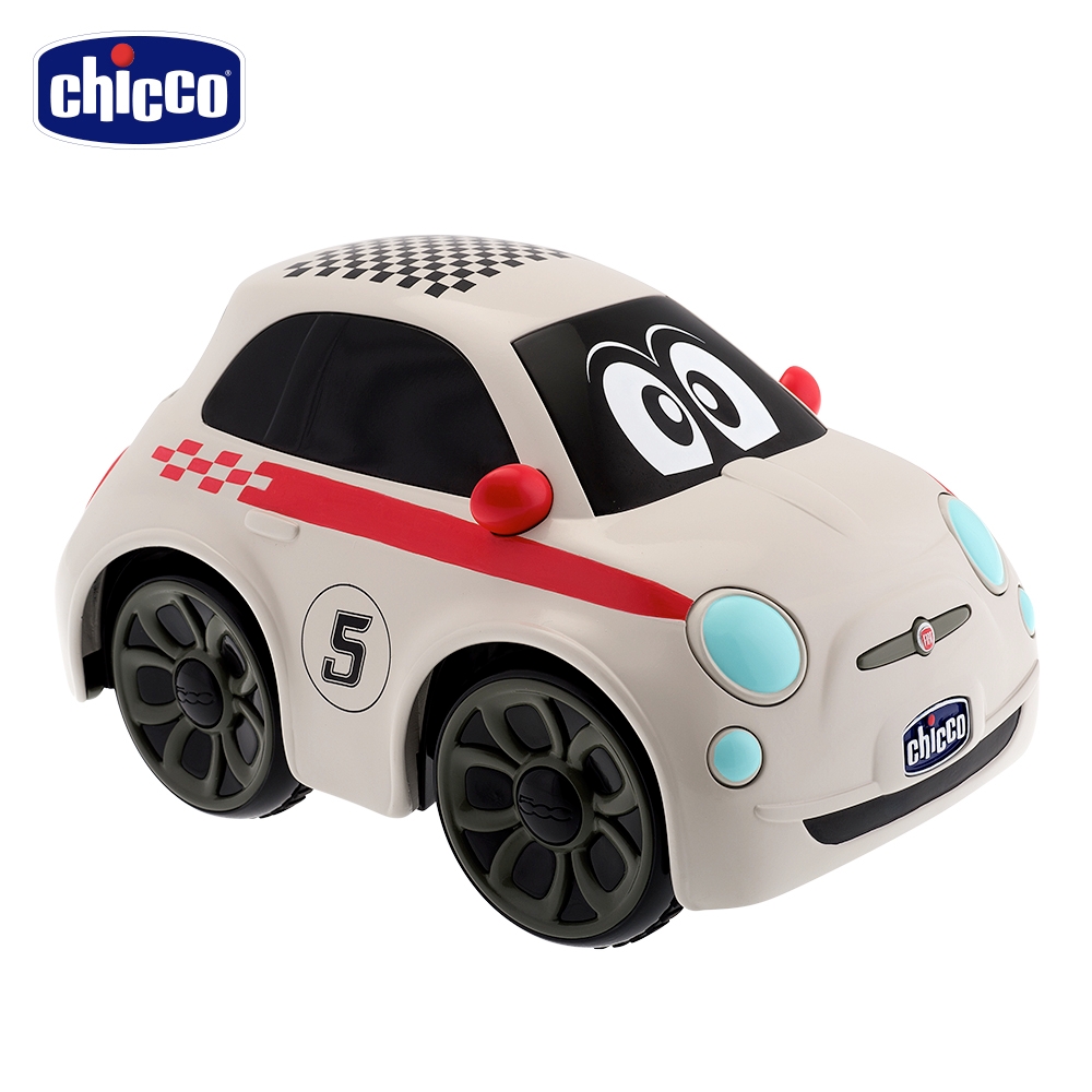 chicco-FIAT 500經典動力遙控車-格紋白