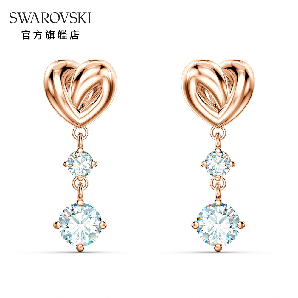 SWAROVSKI 施華洛世奇 Lifelong Heart 玫金色戀之結穿孔耳環