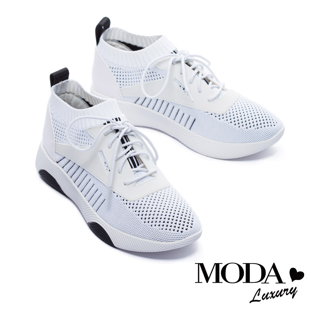 休閒鞋 MODA Luxury 潮流線條異材質拼接厚底休閒鞋－白