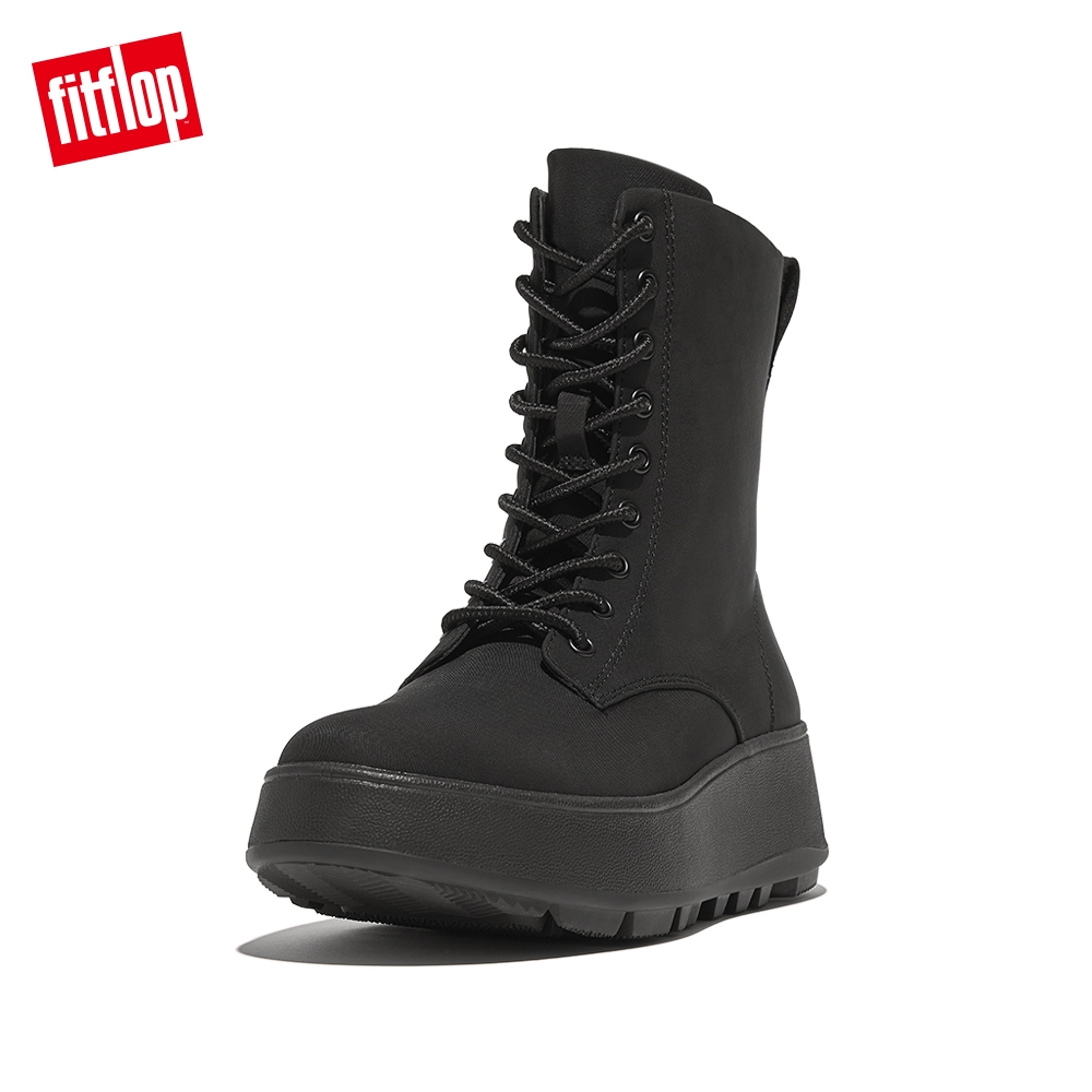 【FitFlop】F-MODE WATER-RESISTANT NYLON LACED FLATFORM BOOTS防水繫帶厚底短靴-女(靓黑色)