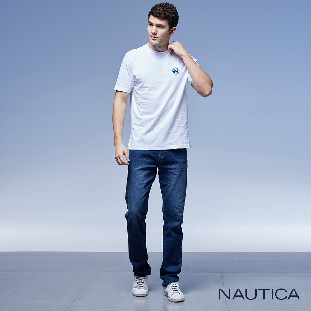 Nautica 男裝 涼感刷色休閒牛仔褲-深藍色